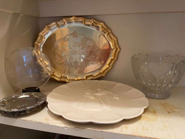 Mixed Lot: Commemorative Plates, Silver Plate Tray, and Decorative Glass image