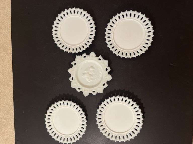 Set of 5 White Milk Glass Plates image