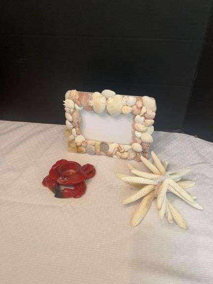 Seashell Picture Frame, Starfish Bundle, Crab Candle Holder image
