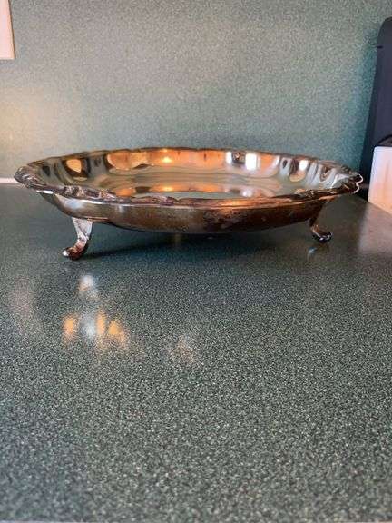 Ornate Silver Plated Serving Tray with Feet image
