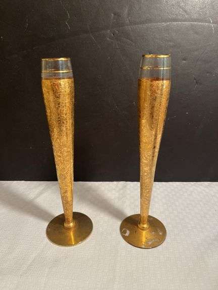 Pair of Gold Floral Decorated Glass Vases image