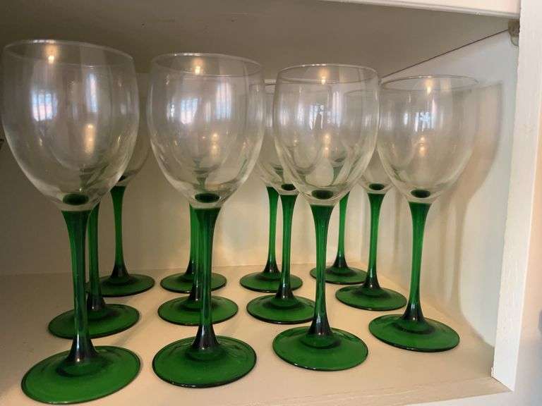 Green Stem Wine Glasses image