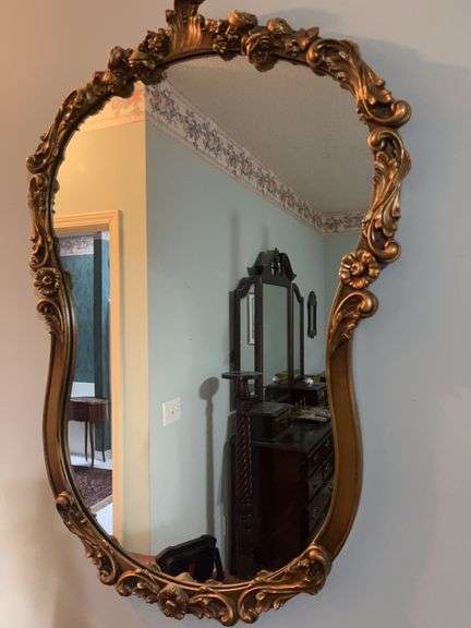 Ornate Gold Tone Wall Mirror image