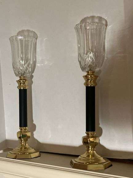 Pair of Glass Tulip Style Lamps with Brass Accents image