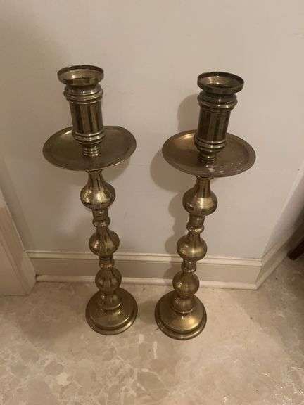 Pair of Tall Brass Candlestick Holders image