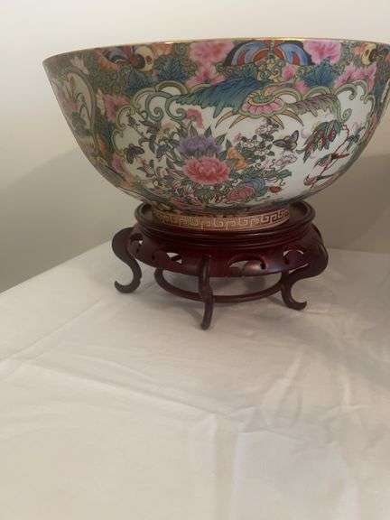 Large Decorative Bowl with Wooden Stand image