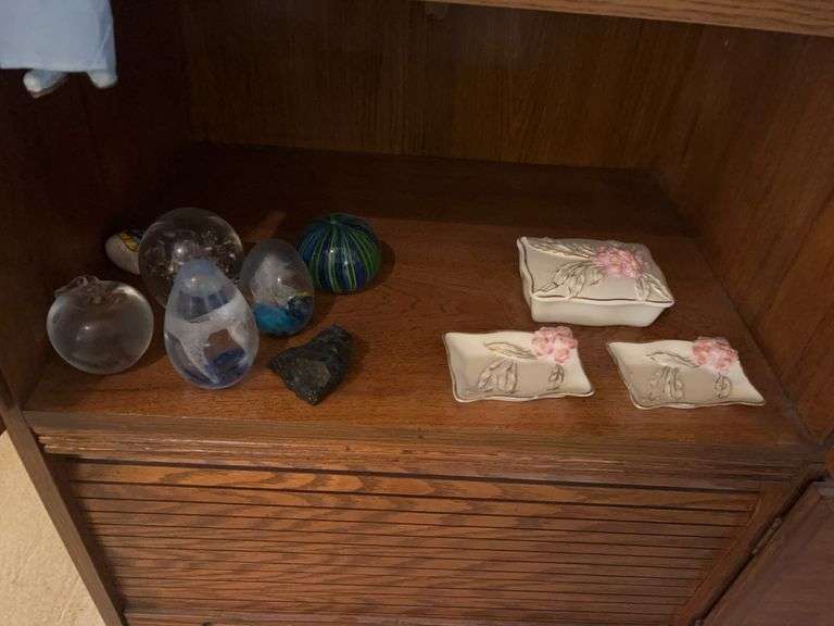 Decorative Ceramic Floral Wall Pockets and Glass Paperweights image