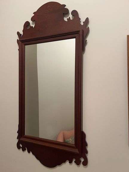 Small Ornate Framed Wall Mirror with Cherry Finish image