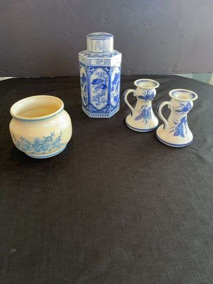 Assorted Decorative Items: Planter, Tea Caddy, and Candle Holders image
