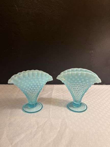 Pair  Fan Vases with Hobnail Design image