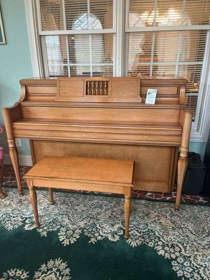 Yamaha Studio Upright Piano with Bench and Sheet Music image