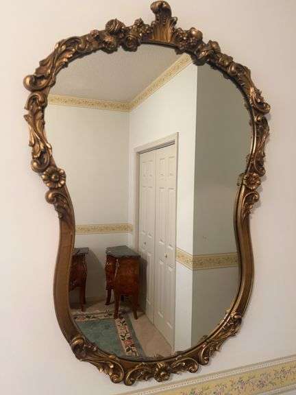 Ornate Gold-Colored Framed Wall Mirror image