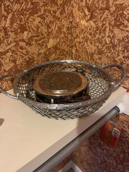 Ornate Metal Trivets and Wire Basket image
