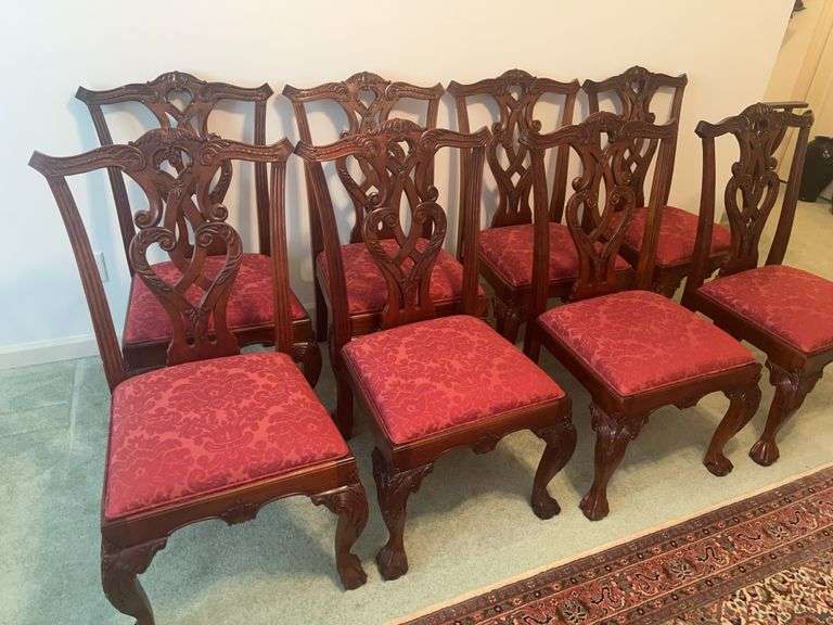 Set of Eight Dining Chairs with Red Upholstery image