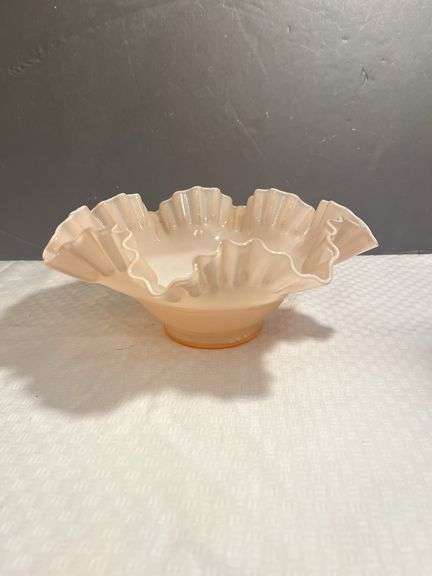 Peach Glass Bowl with Ruffled Edge image