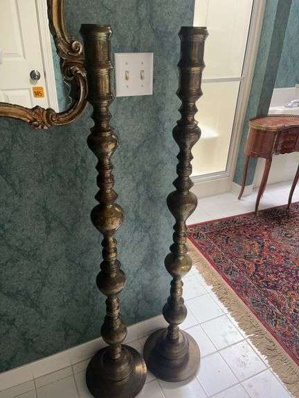 Pair of Tall Brass Candle Holders image