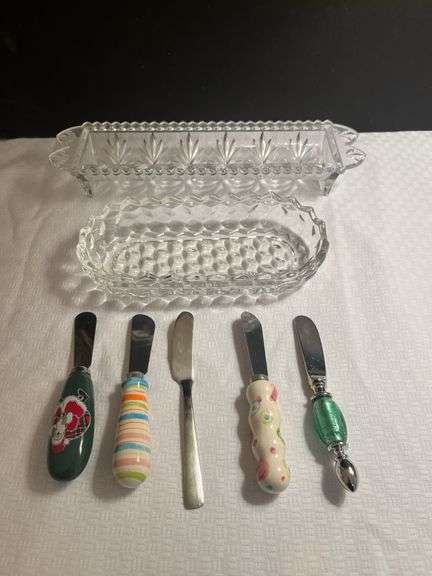 Two Glass Cracker Trays and Spreaders image