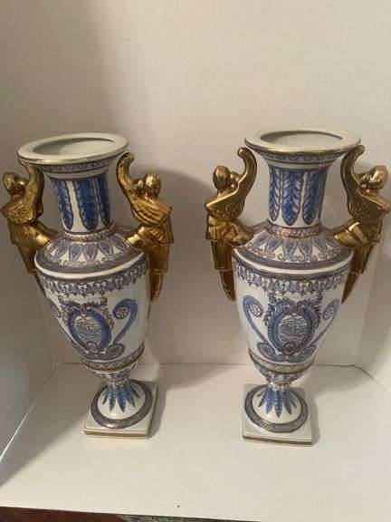 Pair of Decorative Vases with Gilt Handles image
