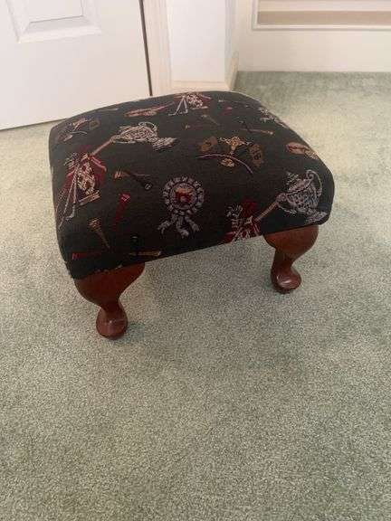 Upholstered Footstool with Musical Instrument Pattern image