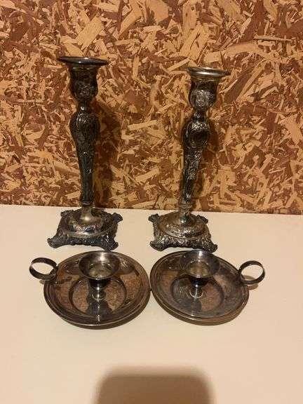 Ornate Silver Candleholder and Chamberstick Set image