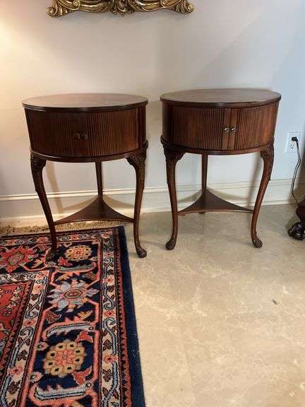 Pair of Round Wooden Side Tables with Storage image