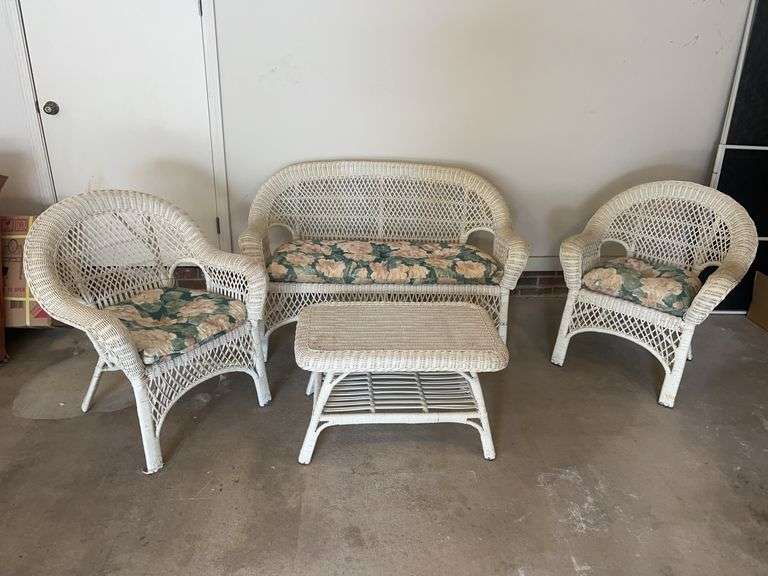 Wicker Patio Set with Loveseat, Two Chairs, and Table image