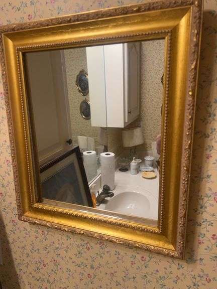 Framed Wall Mirror with Ornate Gold Finish image