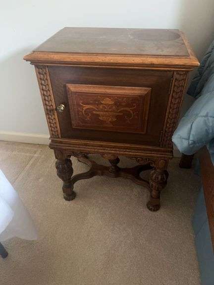 Ornate Wood Nightstand with Door image