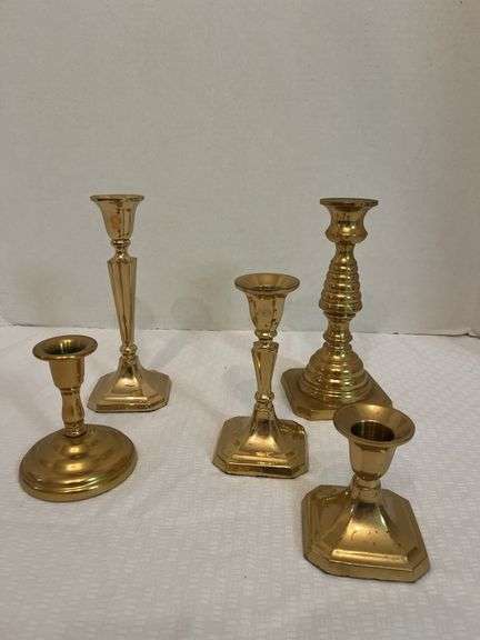 Set of 5 Brass Candlestick Holders image