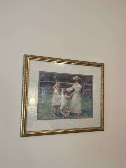 Framed Print of Woman and Children in a Garden image