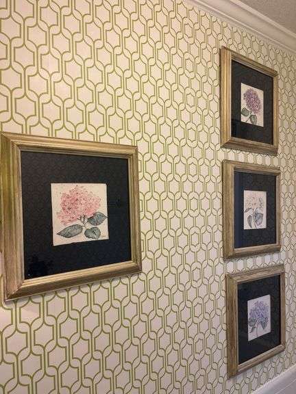 Set of Four Framed Hydrangea Watercolor Paintings by K. White image