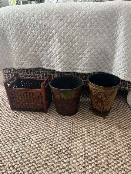 Three Decorative Baskets & Waste Paper Bins image