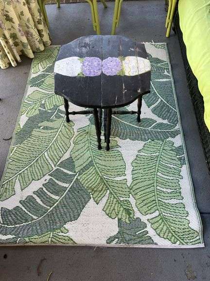 Hand-Painted Side Tables and Tropical Leaf Rug image