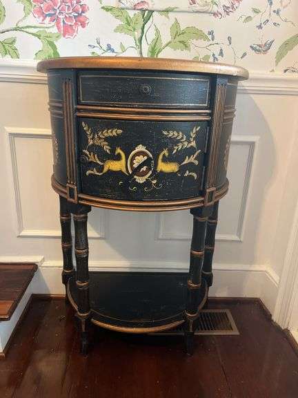 Painted Demi-Lune Side Table with Drawer & Lower Shelf image