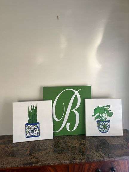 Painted Canvas of House Plants and Letter B Sign image