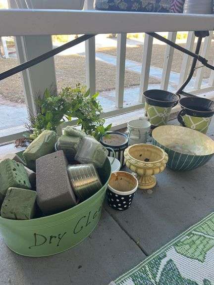 Mixed Lot of Decorative Planters and Floral Supplies image