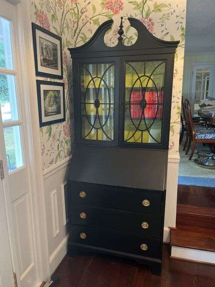 Black Secretary Desk with Bookcase Top image