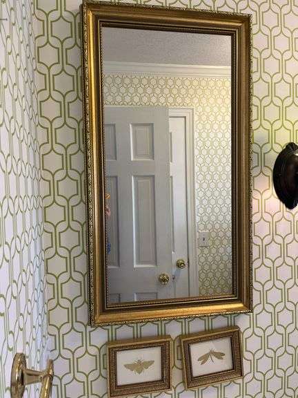 Framed Mirror with Gold Tone and Framed Insect Prints image
