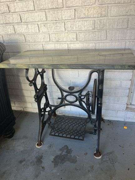 Repurposed Sewing Machine Table with Green Marble Top image