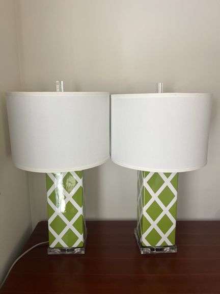 Pair of Decorative Green & White Patterned Table Lamps image