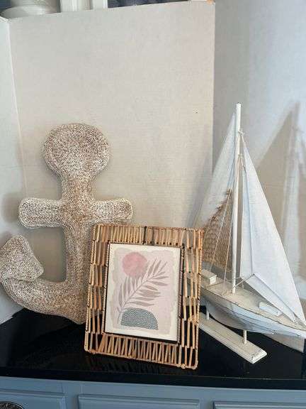 Coastal Decor Lot - Woven Anchor, Sailboat, and Framed Print image
