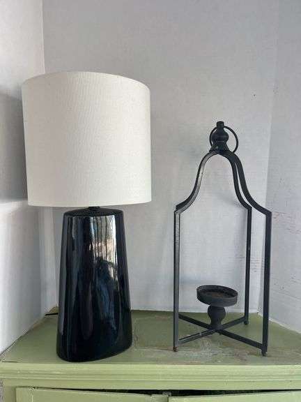 Table Lamp with Shade and Decorative Metal Lantern image