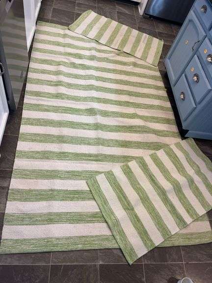 Set of Striped Green and White Rugs image