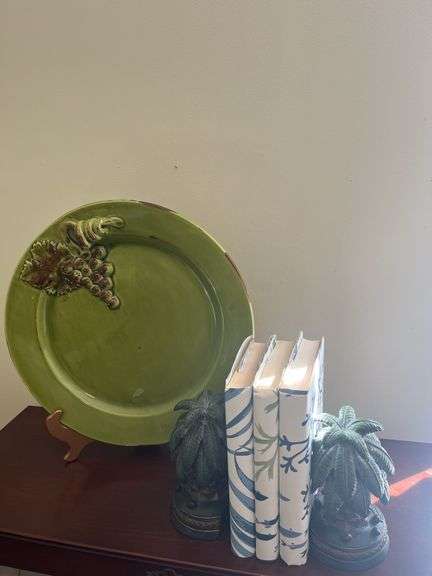 Italian Arte Italia Grape Plate with Palm Tree Bookends and Decorative Books image