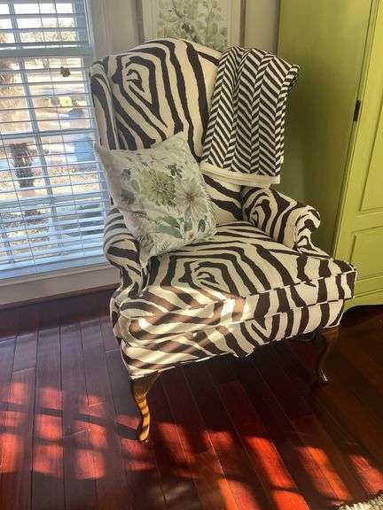 Zebra Print Wingback Accent Chair image