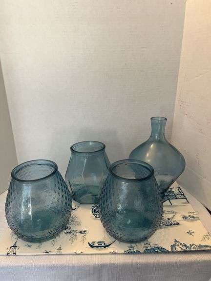 Group of Four Blue Glass Vases image