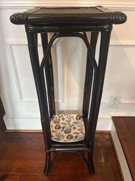 Dark Rattan Plant Stand with Lower Shelf image