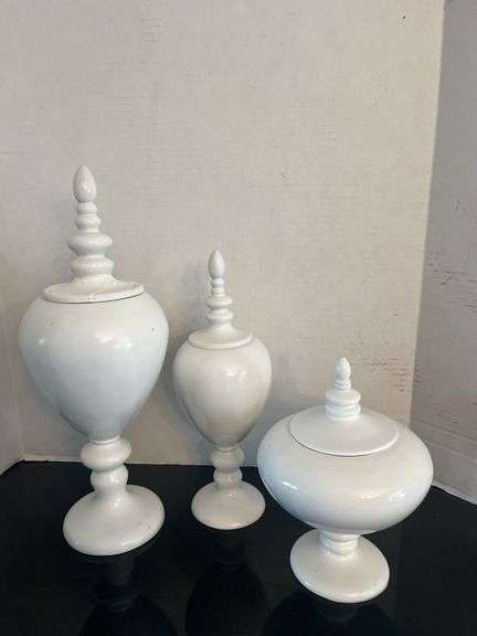 Collection of 3 White Decorative Lidded Urns image