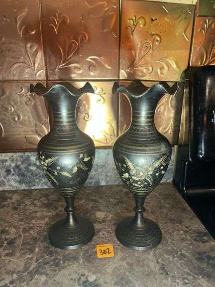 Pair of brass vases