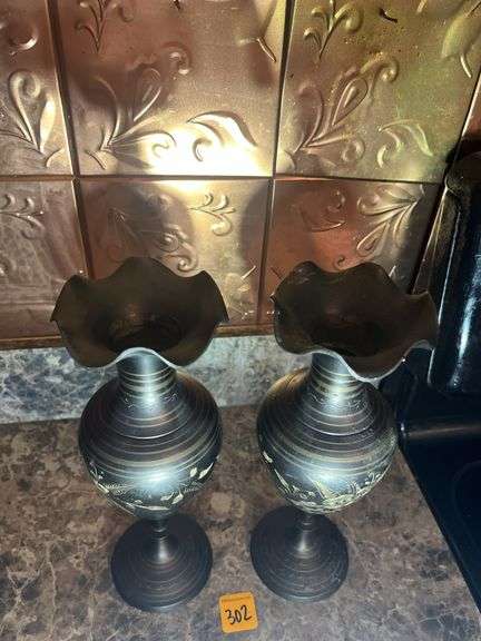 Pair of brass vases